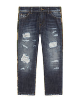 Denim and camouflage five-pocket pants - | Dolce & Gabbana
