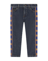 Regular-fit blue stretch denim jeans with logo band - | Dolce & Gabbana