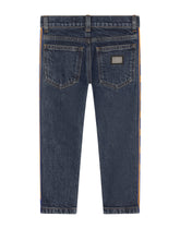 Regular-fit blue stretch denim jeans with logo band - | Dolce & Gabbana