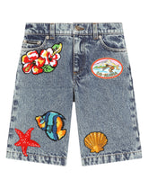 5-pocket denim shorts with patch - | Dolce & Gabbana