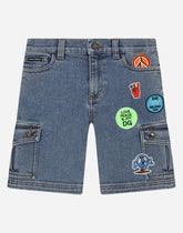 Denim cargo shorts with decorative patches - | Dolce & Gabbana