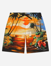 Poplin jogging shorts with Hawaiian print - | Dolce & Gabbana