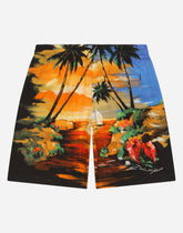 Poplin jogging shorts with Hawaiian print - | Dolce & Gabbana