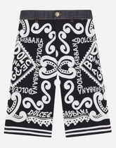 5-pocket denim and batik shorts with Marina print - | Dolce & Gabbana