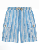 Canvas cargo shorts with striped print - | Dolce & Gabbana