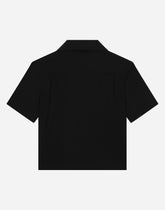 Stretch poplin shirt with logo tag - | Dolce & Gabbana