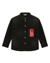 Stretch black denim shirt with logo patch - | Dolce & Gabbana