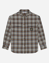 Cotton flannel shirt with logo tag - | Dolce & Gabbana