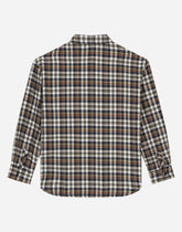 Cotton flannel shirt with logo tag - | Dolce & Gabbana