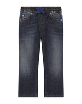 Regular-fit blue wash jeans with DG-logo band - | Dolce & Gabbana