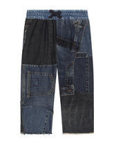 Denim patchwork jogging pants with logo tag - | Dolce & Gabbana