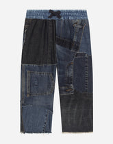 Denim patchwork jogging pants with logo tag - | Dolce & Gabbana