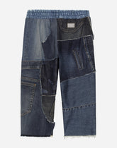 Denim patchwork jogging pants with logo tag - | Dolce & Gabbana