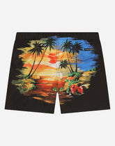 Nylon swim trunks with Hawaiian print - | Dolce & Gabbana
