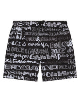 Nylon swim trunks with all-over logo print - | Dolce & Gabbana