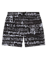 Nylon swim trunks with all-over logo print - | Dolce & Gabbana