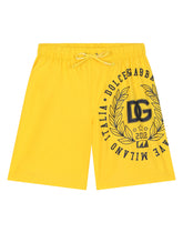 Nylon swim trunks with DG laurel logo - | Dolce & Gabbana