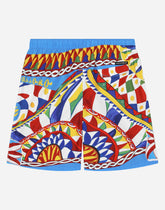 Long-leg nylon swim trunks with Carretto print - | Dolce & Gabbana