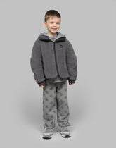 Eco-fur jacket with logo plaque - | Dolce & Gabbana