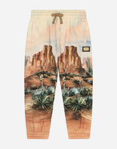 Cotton jogging pants with canyon print and logo tag - | Dolce & Gabbana