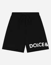 Cotton jogging shorts with logo print - | Dolce & Gabbana