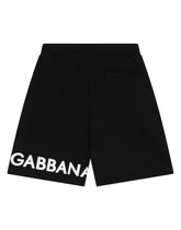 Cotton jogging shorts with logo print - | Dolce & Gabbana