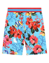 Jersey jogging shorts with fish and flower print - | Dolce & Gabbana