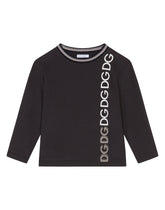 Long-sleeved jersey t-shirt with DG print and flocked detail - | Dolce & Gabbana