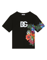 Hawaiian-print jersey T-shirt with DG logo - | Dolce & Gabbana