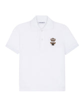 Piqué polo shirt with bee and crown embellishment - | Dolce & Gabbana