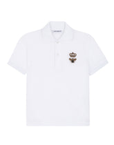 Piqué polo shirt with bee and crown embellishment - | Dolce & Gabbana