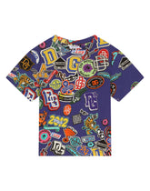 Short-sleeved jersey T-shirt with stickers print - | Dolce & Gabbana