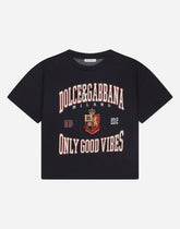 Printed jersey T-shirt with heraldic patch - | Dolce & Gabbana