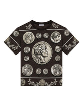 Short-sleeved jersey T-shirt with all-over coin print - | Dolce & Gabbana