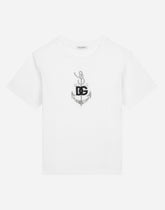Anchor-print jersey T-shirt with DG logo embroidery - | Dolce & Gabbana