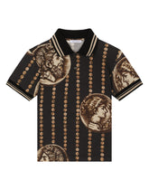Short-sleeved polo-shirt in coin-print cotton piqué - | Dolce & Gabbana