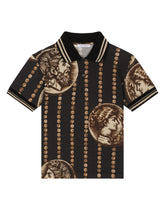 Short-sleeved polo-shirt in coin-print cotton piqué - | Dolce & Gabbana