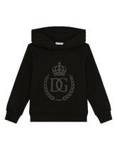 Jersey hoodie with DG crown and laurel print - | Dolce & Gabbana
