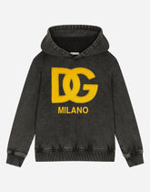 Washed-look jersey hoodie with DG logo - | Dolce & Gabbana