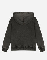 Washed-look jersey hoodie with DG logo - | Dolce & Gabbana