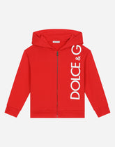 Zip-up jersey hoodie with logo print - | Dolce & Gabbana