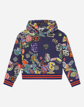 Zip-up hoodie with stickers print - | Dolce & Gabbana