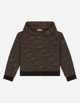 Zip-up hoodie with all-over logo print - | Dolce & Gabbana