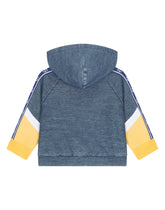 Zip-up jersey denim hoodie with logo band and intarsia design - | Dolce & Gabbana