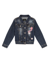 Dark blue stretch denim jacket with floral patch - | Dolce & Gabbana
