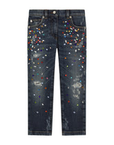 Jeans with multi-colored fusible rhinestone appliqué - | Dolce & Gabbana