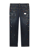 Jeans with multi-colored fusible rhinestone appliqué - | Dolce & Gabbana