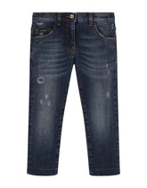 Dark blue skinny stretch jeans with floral patch - | Dolce & Gabbana