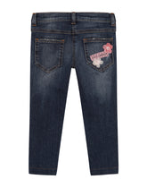 Dark blue skinny stretch jeans with floral patch - | Dolce & Gabbana
