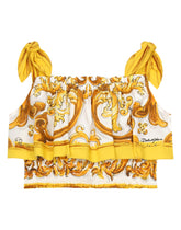 Poplin top with yellow majolica print - | Dolce & Gabbana